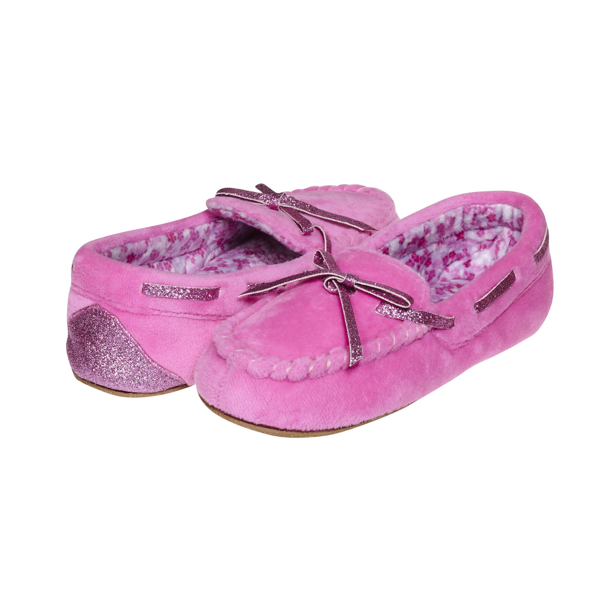 Laura Ashley Kids Girls Fleece Glitter And Bow Moccasins Ashko Group