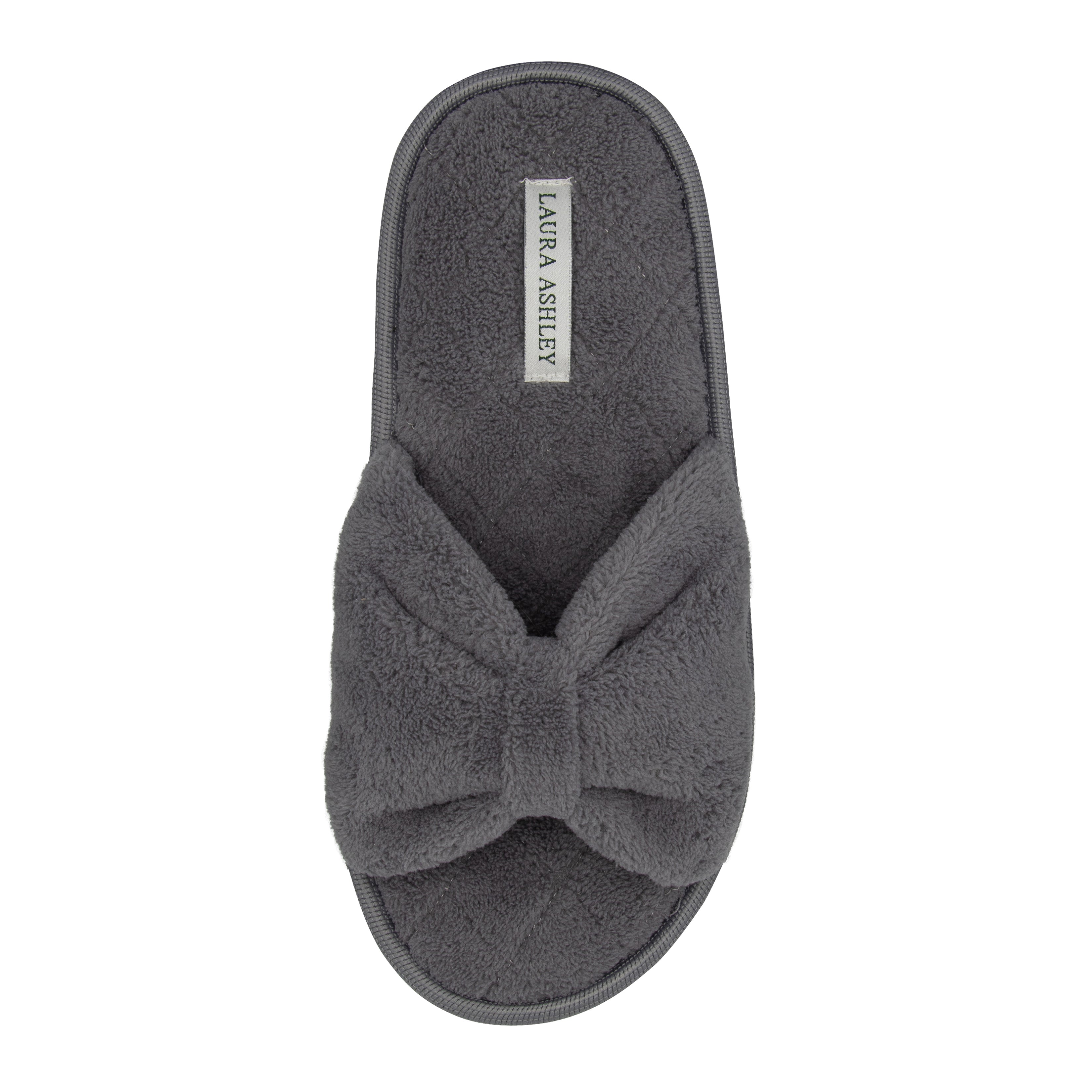 Laura Ashley Ladies Open Toe Spa Slippers with Bow and Memory Foam